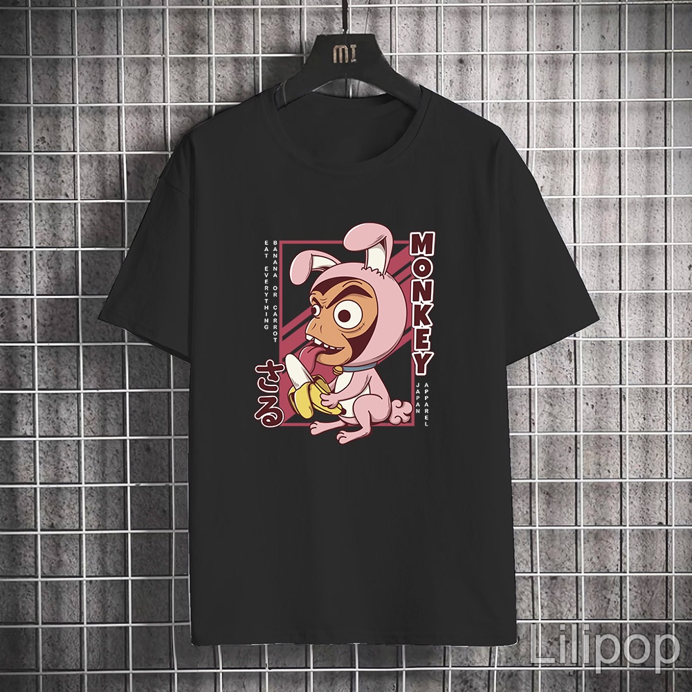 Lilipop Kaos Tshirt  monkey Pria Baju Distro Basic Lengan Pendek Cowok Kasual