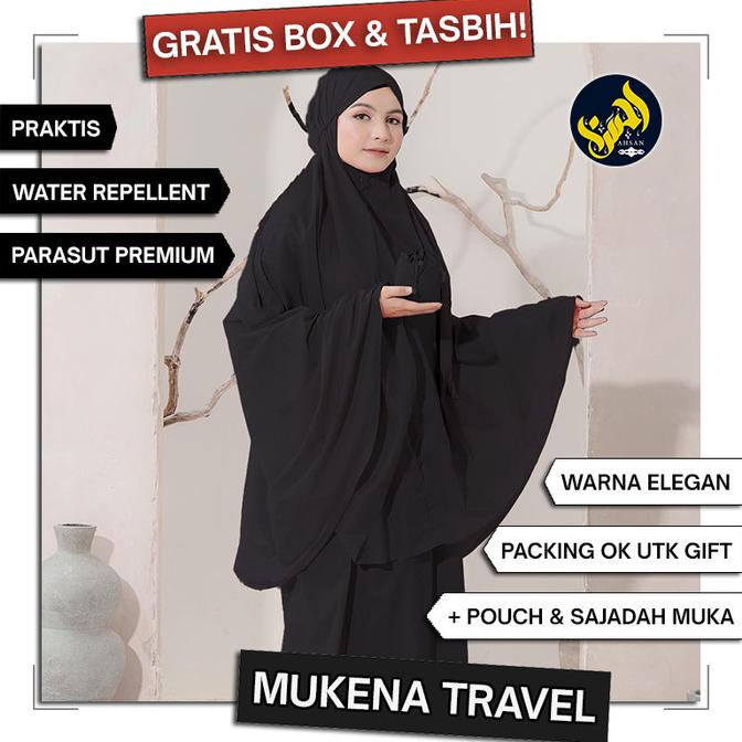 Mukena Mini Travel Parasut Premium Dewasa Alif MKN-125 Hitam Black