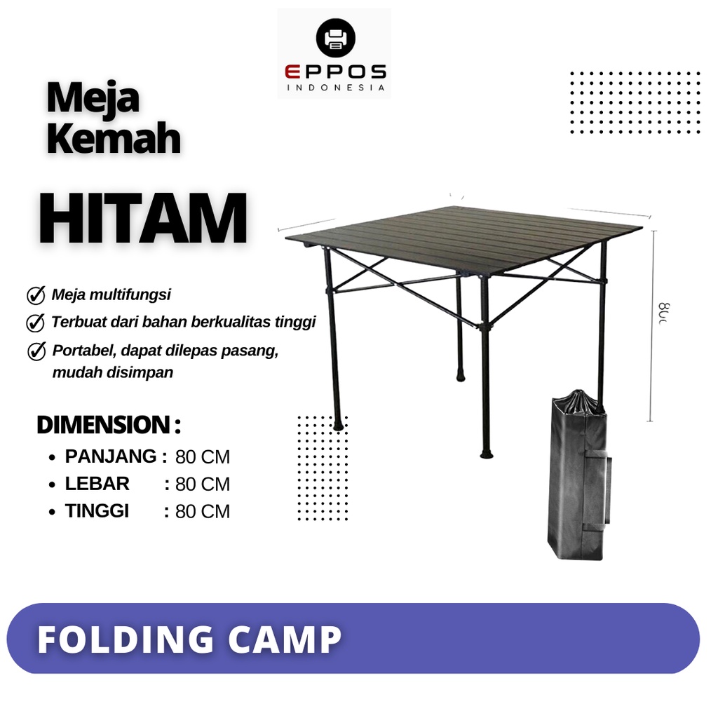 MEJA KEMPING LIPAT PORTABEL P80 x L80 x T80 [HITAM]