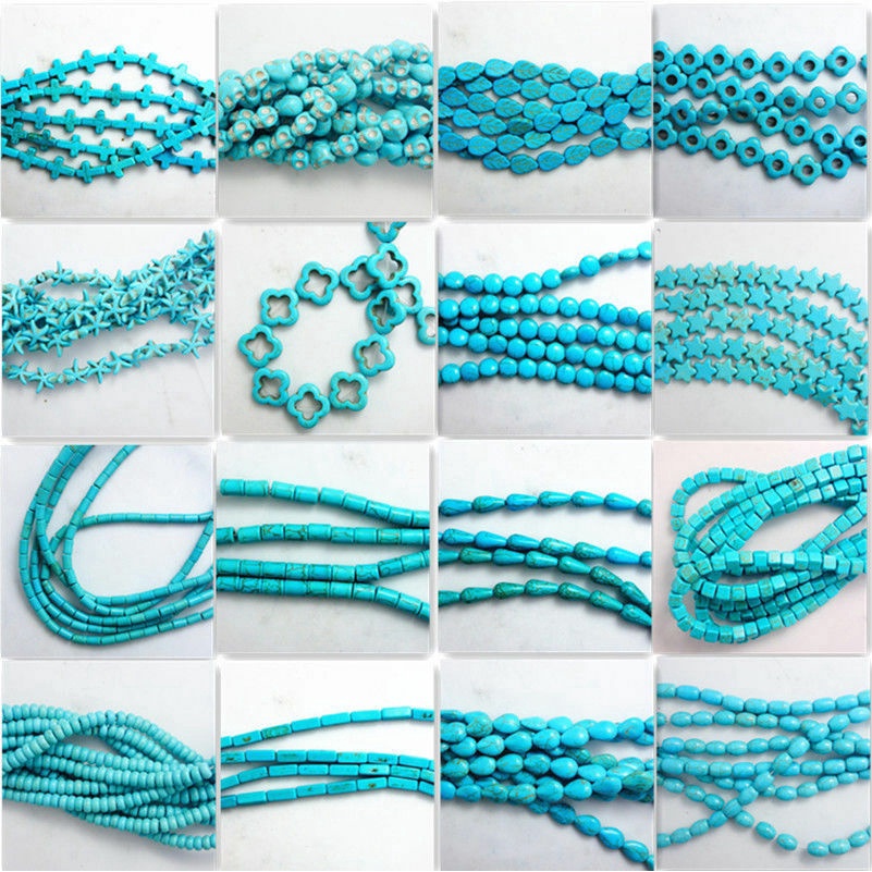 Butir Batu Blue Turquoise Bentuk Gemstone Stone Beads Loose Spacer