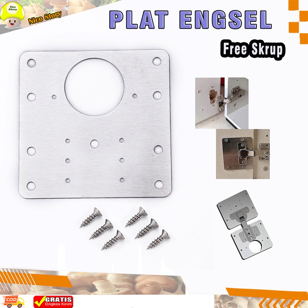 (NCS) Plat Engsel Perbaikan Jendela / Pintu Lemari Bahan Stainless Steel Sendok 35 mm / Plat Engsel Pintu Kabinet FREE SEKRUP