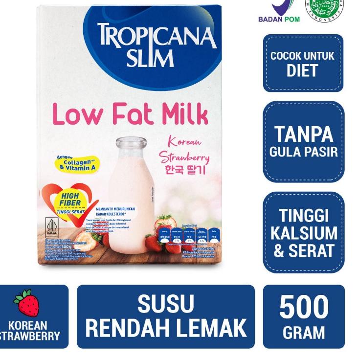 

♔ Tropicana Slim Low Fat Milk Korean Strawberry 500 gram – Susu Diet dengan Kolagen ✮