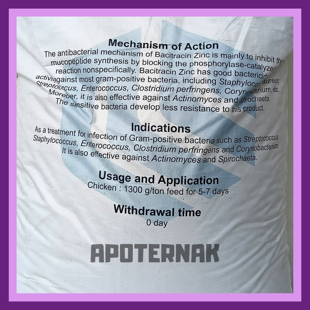 QILU BACI TRACIN ZINC 1 kg | Pemacu Pertumbuhan Ayam Pedaging Broiler | AFP Qilu | AGP Ayam | Zinc Bac 15%