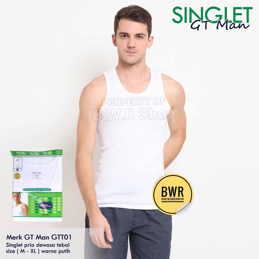 Singlet Tangtop GT Man GTT 01 Putih / Kaos Dalam Pria Dewasa Dasar Putih Pure Natural &amp; Comfort | Bwr