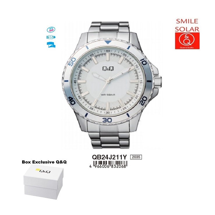 Jam Tangan Pria Casual Business Rantai Stainless Steel Analog Original Q&amp;Q QnQ QQ QB24 QB24J Series