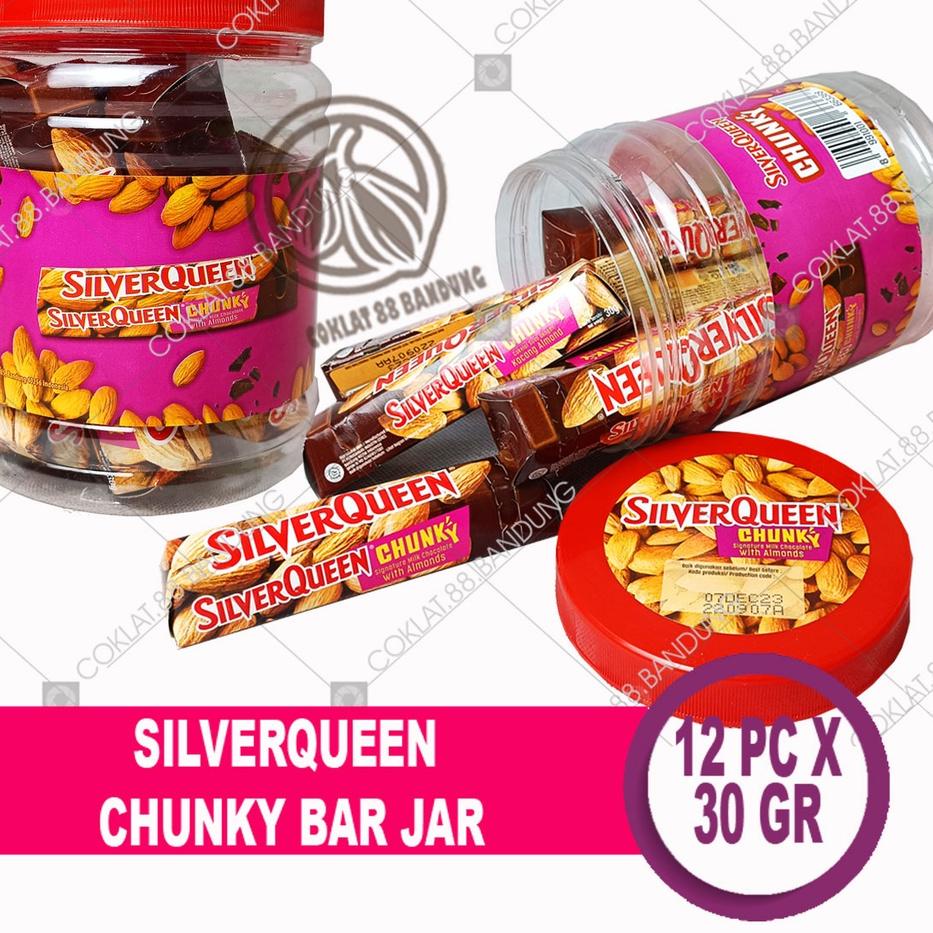 

♖ SilverQueen Chunky Bar Toples Isi 12 pcs X 30 gr Coklat - Cokelat SIlver Queen ChunkyBar Jar 30 gram X 12 Batang Milk Chocolate Cashew Almond BOX ♕