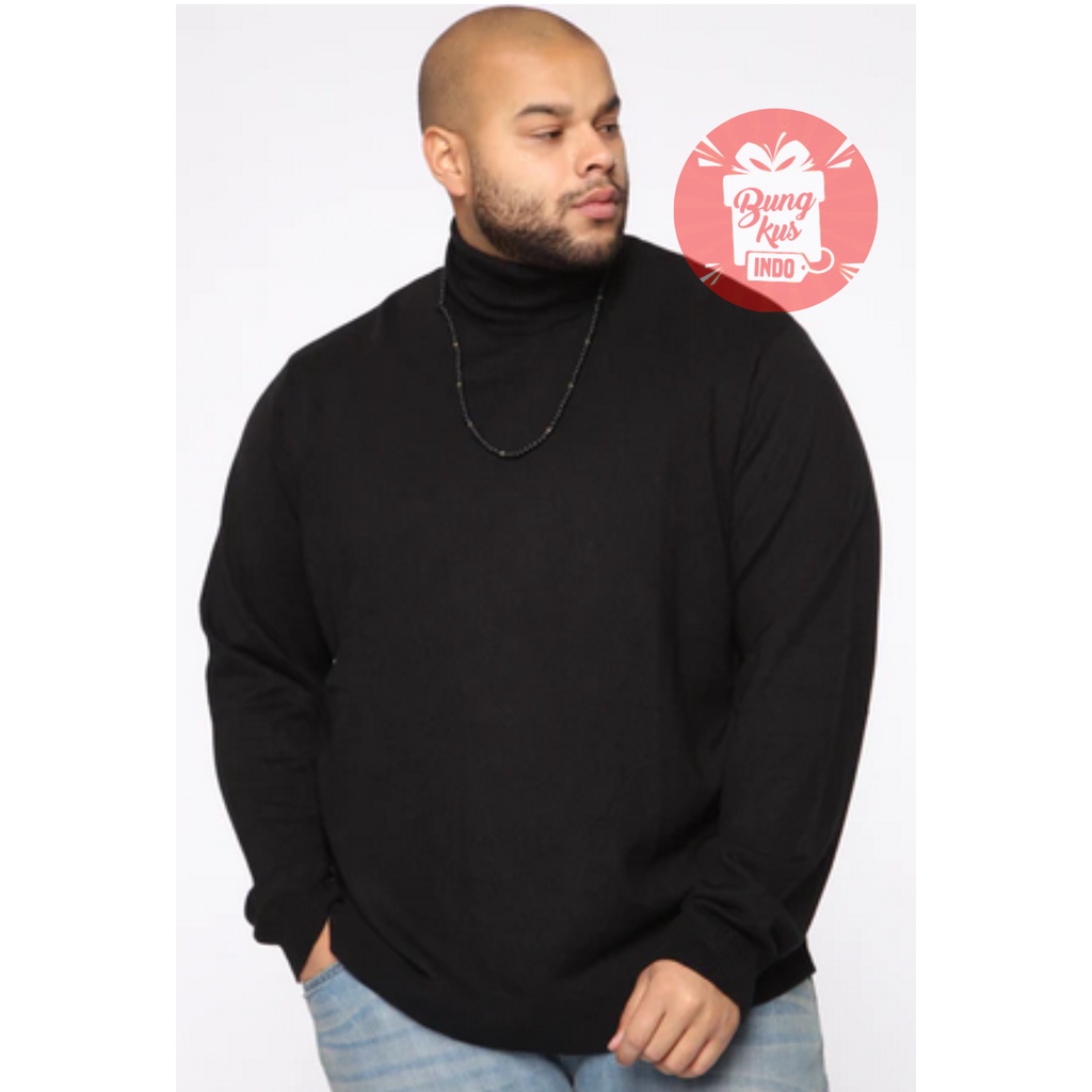 KAOS XXL KOREAN TURTLE NECK LENGAN PANJANG , LEHER TINGGI KAOS PRIA, BIG SIZE ( COD )