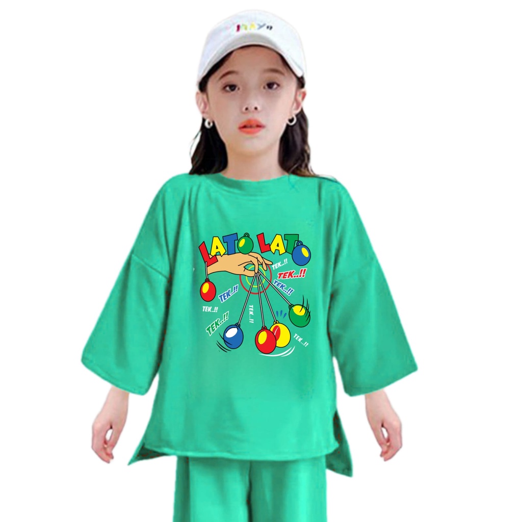 Hzl_outfit Kaos Tunik Anak Perempuan Lato Lato Tek Trend Size S,M,L