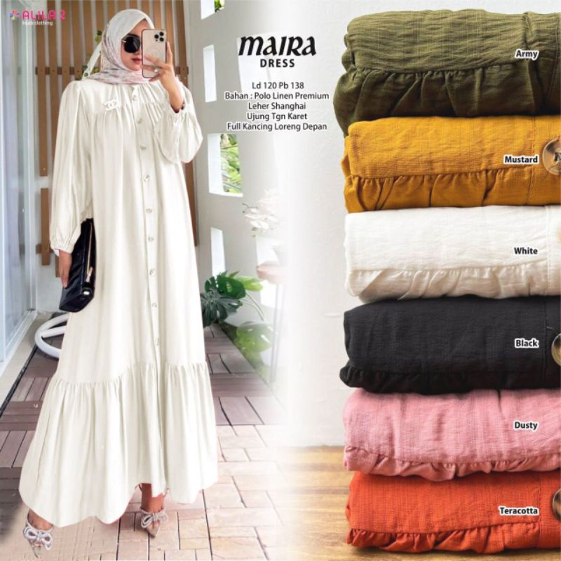 MAIRA DRESS ori by Alila | Gamis Polos Premium | Bahan Linen Polo