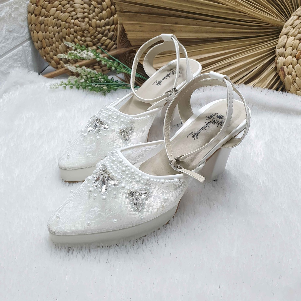 sepatu wedding pesta cantik Pharsa putih 9cm tahu