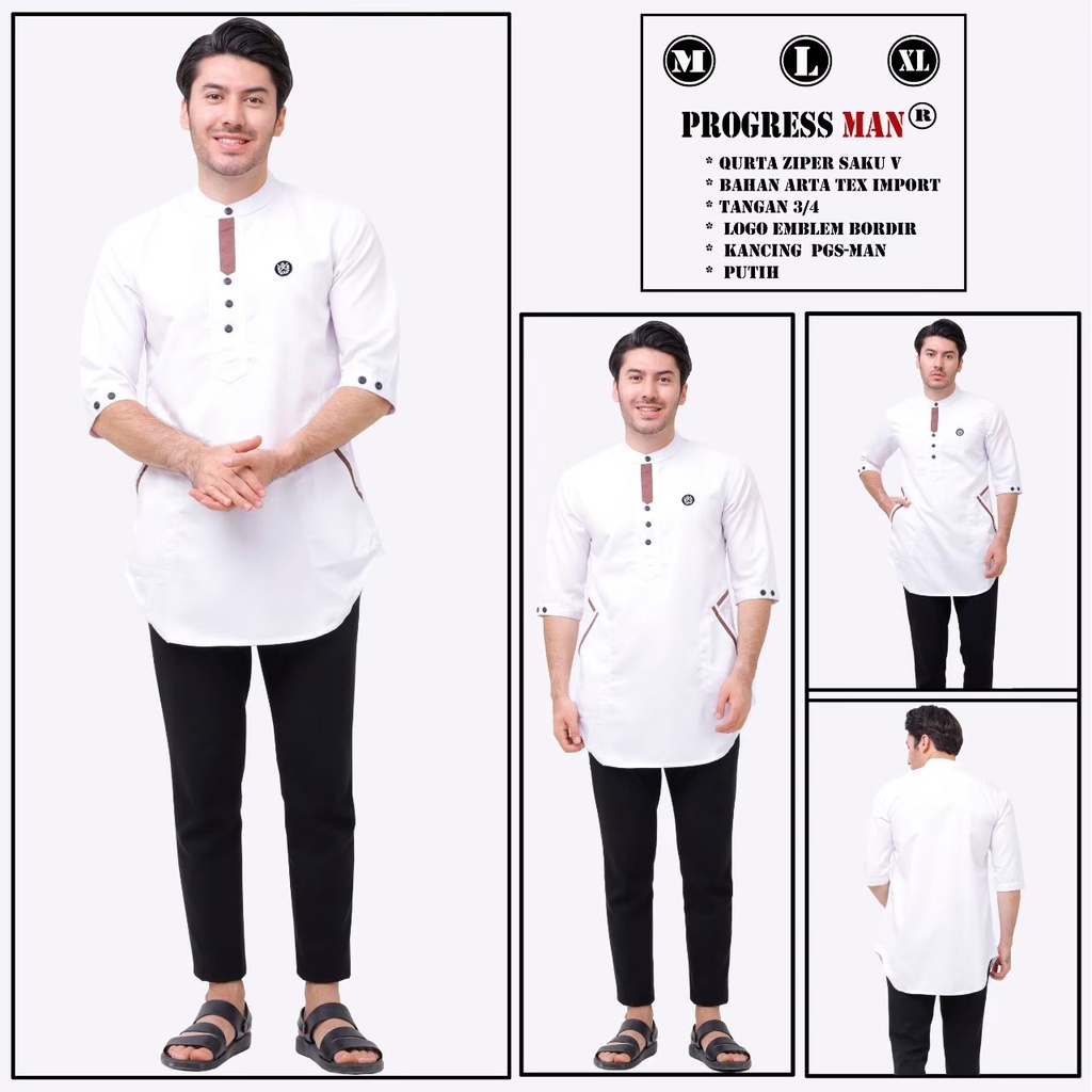 PROGRESS MAN Baju Muslim Pria Dewasa Premium  Kurta V  Koko Cowok Original Lengan Tiga Perempat kurta Pakistan Terbaru Lebaran 2023 Warna V MINT