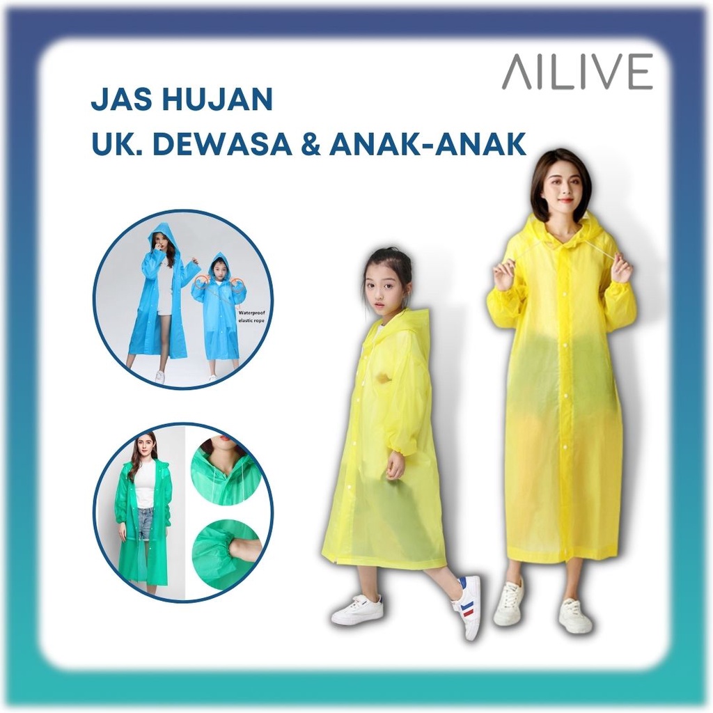 Jas Hujan Dewasa / Jas Hujan Anak EVA Mantel Jas Hujan Tebal Raincoat Transparan Universal