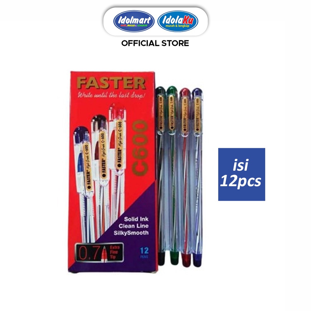 

IDOLMART Pulpen Faster C600 / Ballpoint / Balpoint / Bolpen 1 pack isi 12 C 600 0.7 Idolmart Surabaya