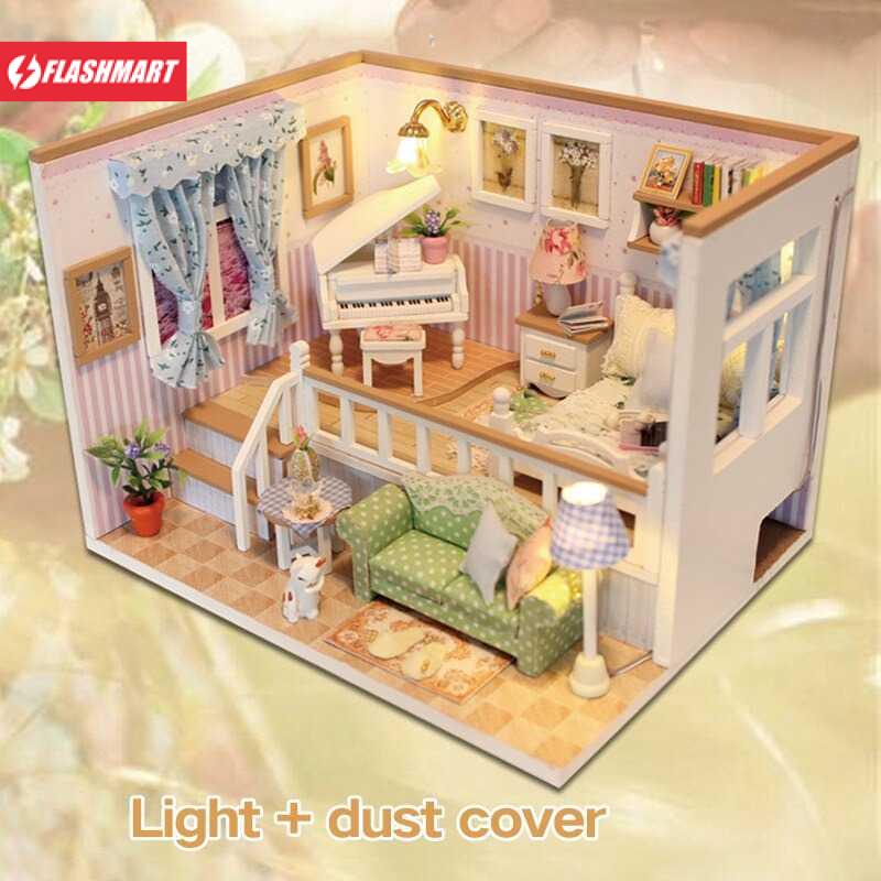 Flashmart Cute Room Miniatur Rumah Boneka 3D DIY 1:24 with Cover - M026