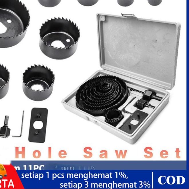 ♥ 11 Pcs HoleSaw Kit Hole Saw Set  Mata Bor Pelubang Kayu PVC Termurah Berkualitas ♦