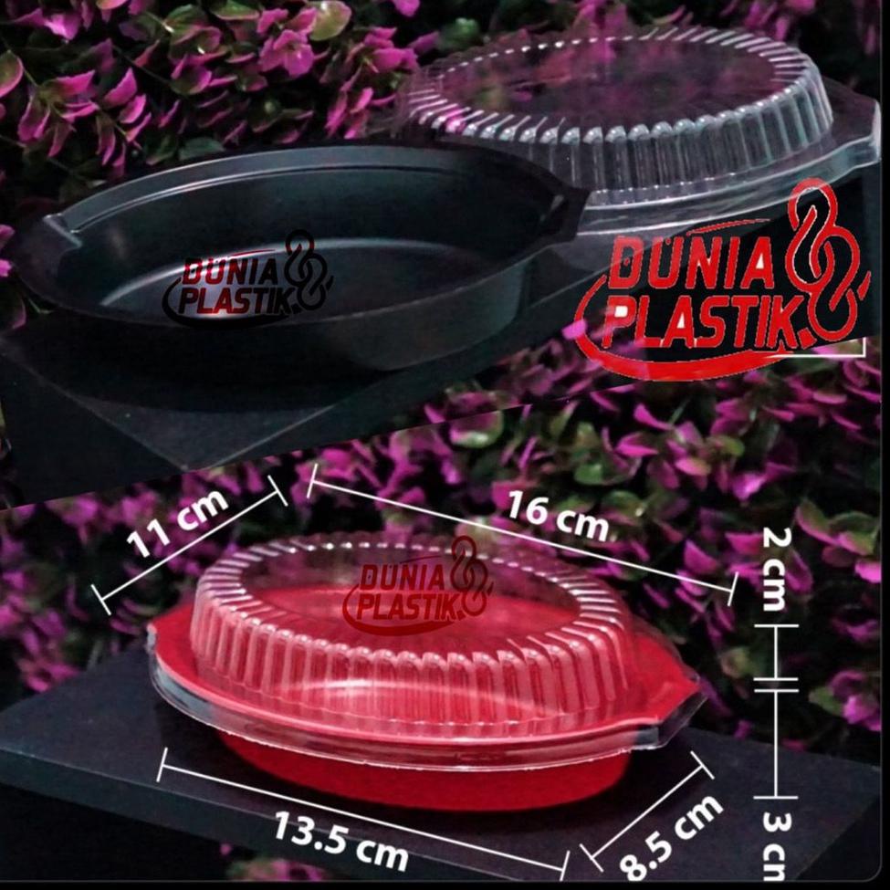 BIG SALE Isi 50pcs Tray Spaghetti Mika Oval Box makanan Warna Hitam / Merah + Tutup wadah kan plasti