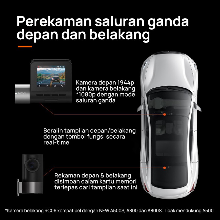 70mai Dash Cam Pro Plus A500s 1944P GPS ADAS Set - Front + Rear - Garansi Resmi 1 Tahun