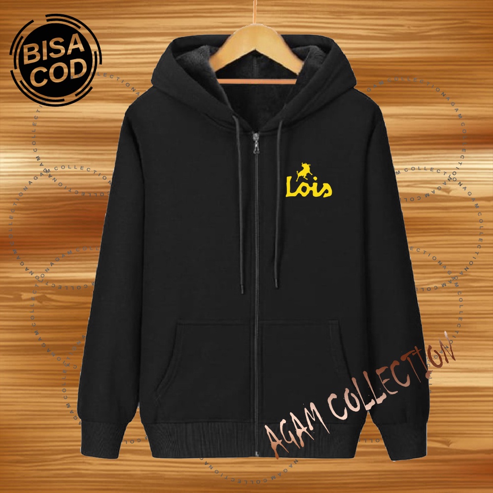 Agam collection Jaket Zipper Distro loiss Text Kuning Premium Quality Jaket Hoodie Pria Wanita