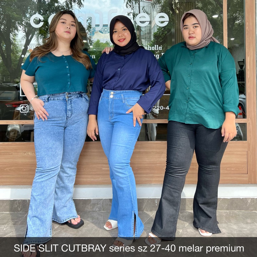 CELANA JEANS WANITA  UKURAN NORMAL &amp; JUMBO SIDESLIT CUTBRAY SERIES-SYSCLOTHIER