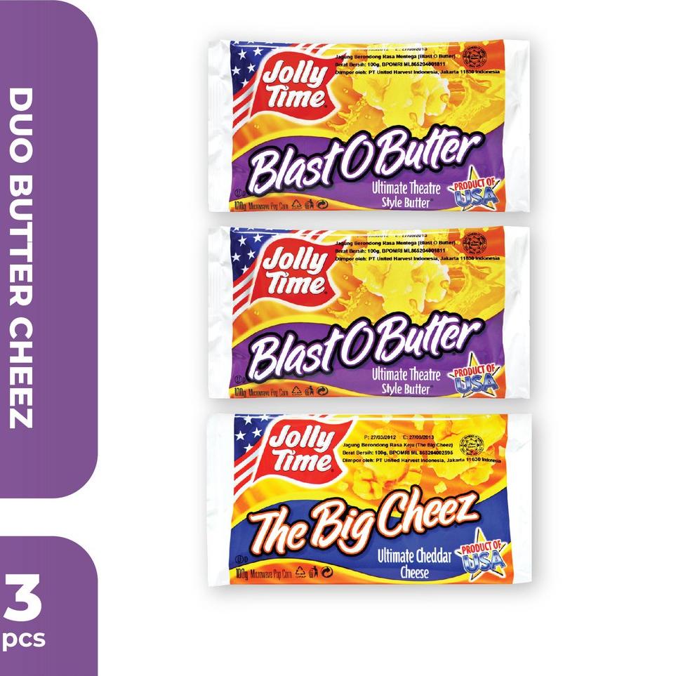 

Promo besar Jolly Time - Paket Duo Butter Cheez (2BOB, 1TBC) - Mircowave Popcorn