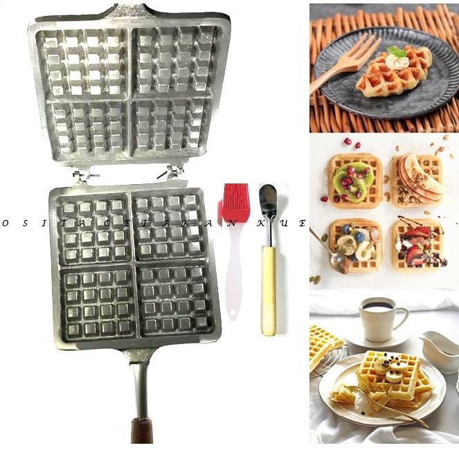 LANGSUNG KIRIM Rosita Cetakan Kue Wafel Kotak Croffle Isi 4 Lubang Aluminium