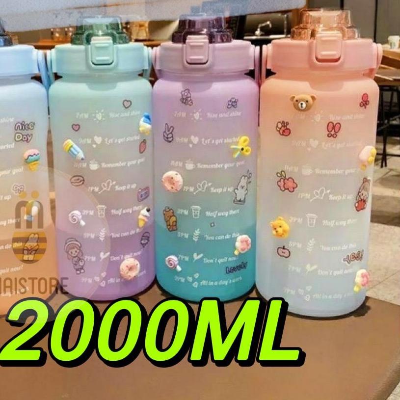 ❁ Botol Minum Kekinian 2 Liter Botol Minum Viral Botol Minum Motivasi Botol Pelangi 2000ml ❈