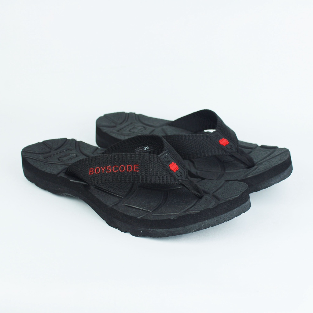 Sendal Jepit Gunung Distro Pria Wanita BOYSCODE Authentic Hitam Fullblack / Sandal Outdoor Cowok