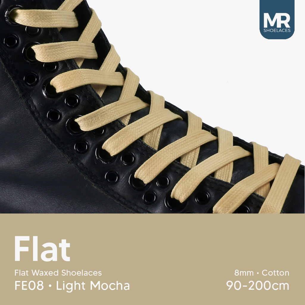 MR Shoelaces FE08 Light Mocha (Moka Muda) - Tali Sepatu Lilin 8mm Gepeng Flat Pipih (Waxed Laces) 90cm 100cm 120cm 150cm 200cm - untuk Sneakers - Premium Shoelace