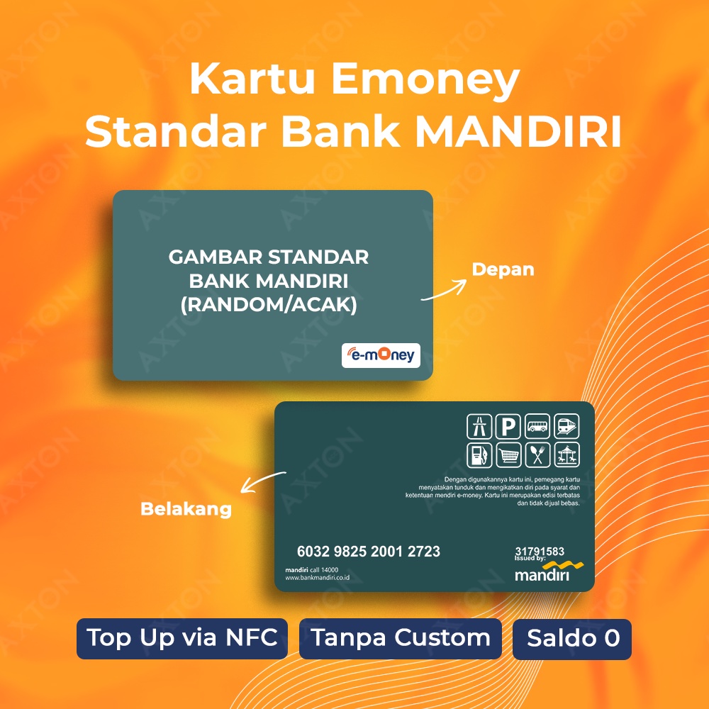 KARTU STANDAR BANK E MONEY E TOLL BRIZZI BRI FLAZZ BCA GEN 2 MANDIRI TAPCASH BNI ( TANPA PO , TANPA CUSTOM , GAMBAR BAWAAN BANK )