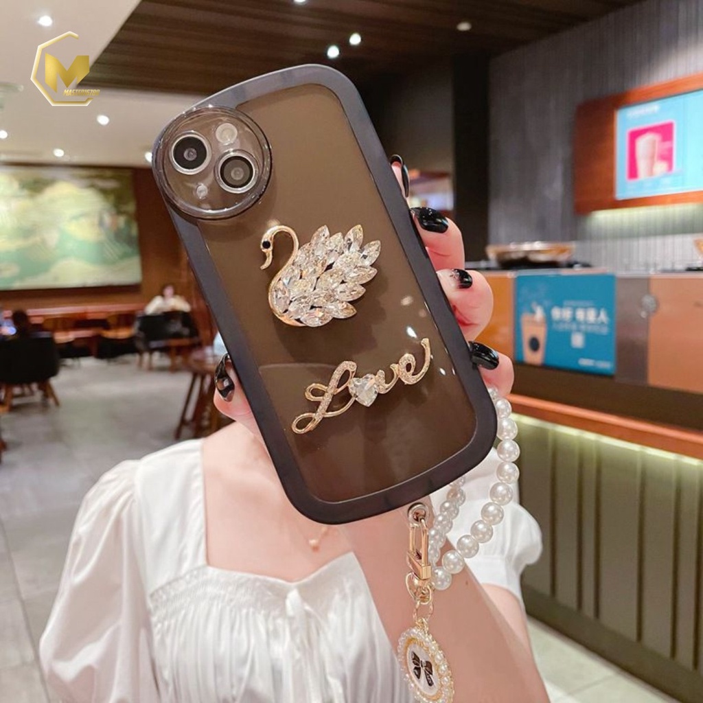 GC14 SOFTCASE OVAL DIAMOND SWAN LANYARD FOR IPHONE 7 8 7+ 8+ X XS XR XS MAX 11 12 13 14 PRO MAX PLUS MA4016