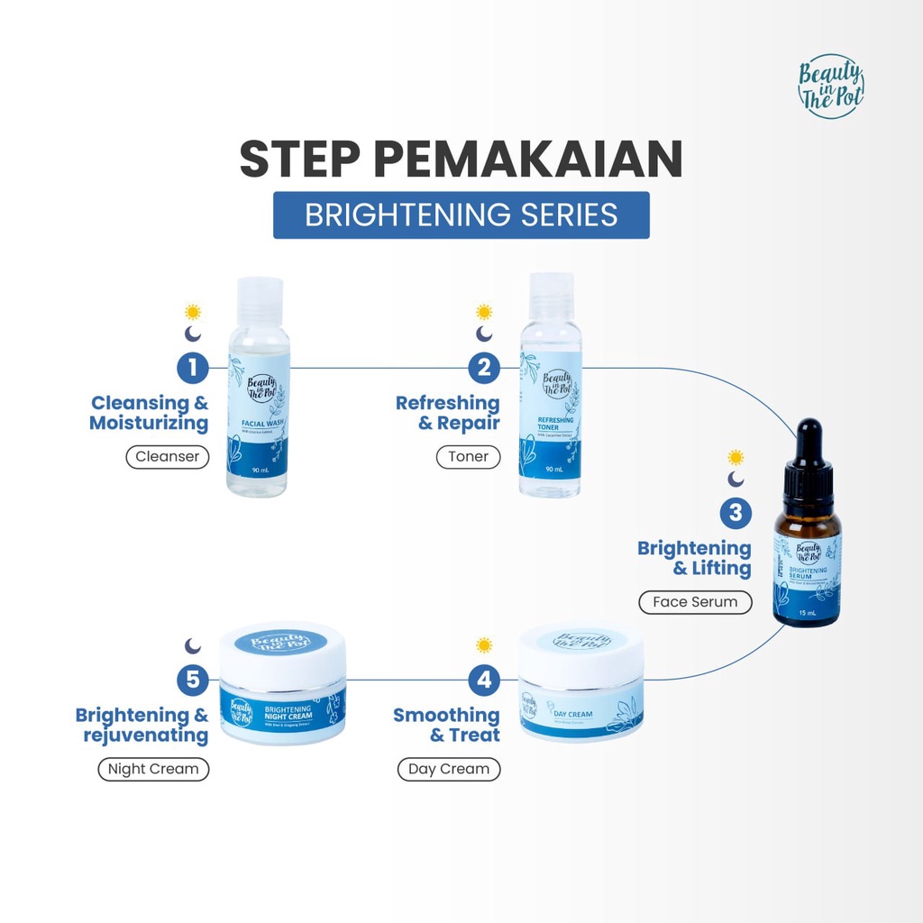 [4 paket] Brightening Series - Beauty In The Pot - Skincare Alami BPOM Mencerahkan Wajah, Memudarkan Flek Hitam, &amp; Mencegah Penuaan Dini