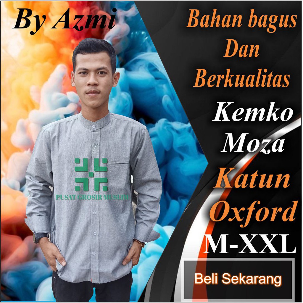 Baju Moza Kemko Tangan Panjang Abu abu Kemeja Koko by Moza Bahan Oxford High Premium Quality