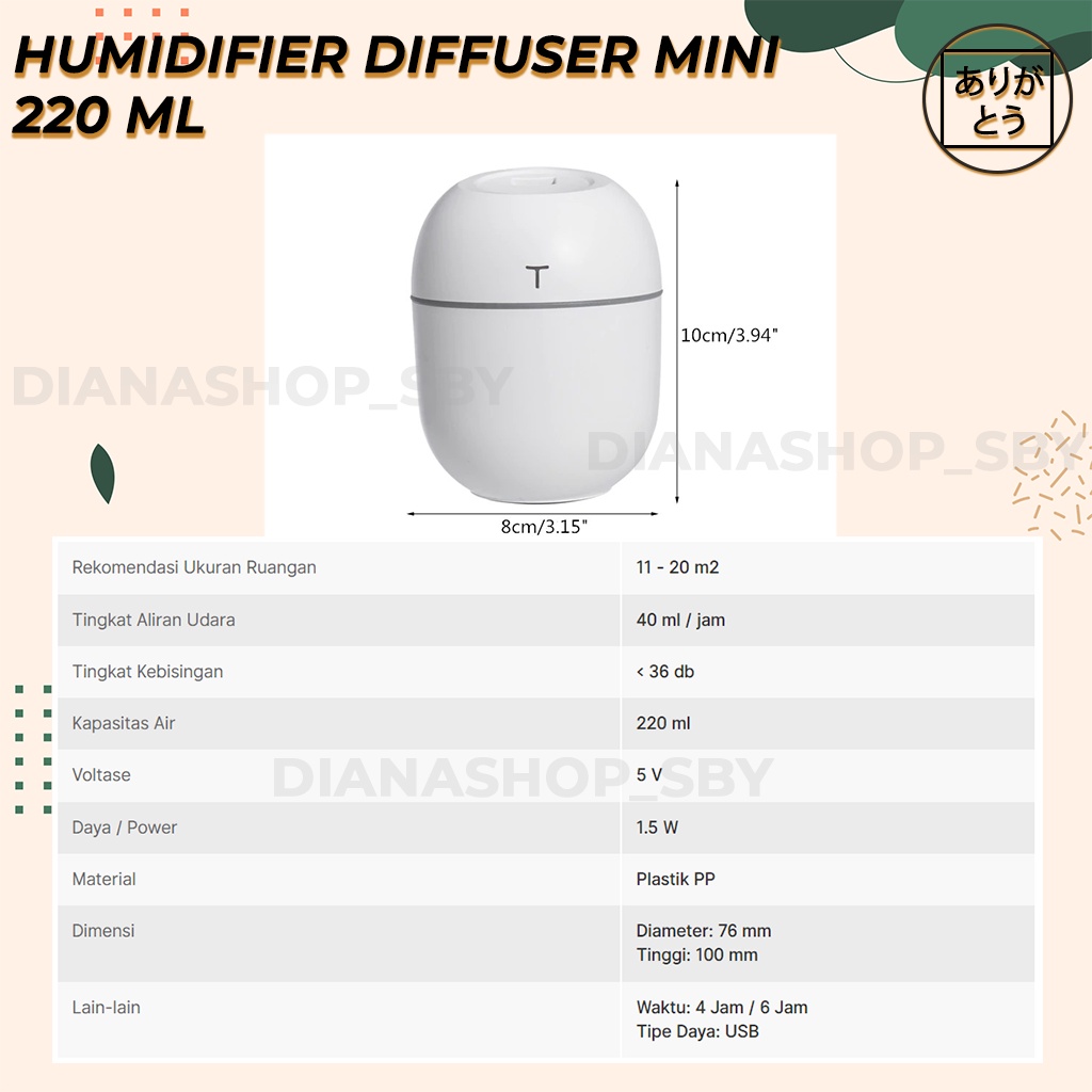 Humidifier Diffuser Aromatherapy mini Essential Oil Pengharum Ruangan Pelembab Ruangan 220ML