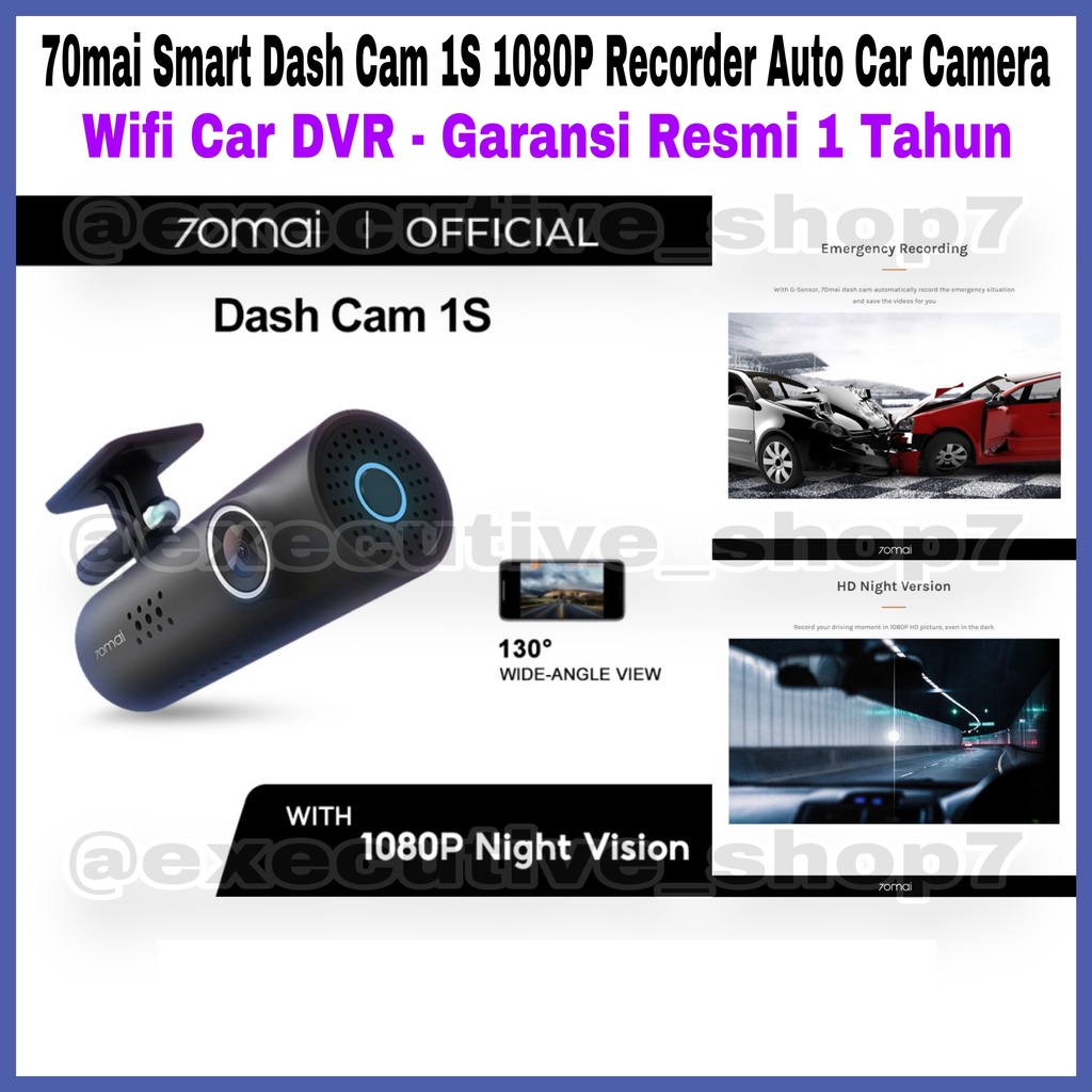 70mai Smart Dash Cam 1S 1080P Recorder Auota Car Camera - Wifi Car DVR - Garansi Resmi 1 Tahun