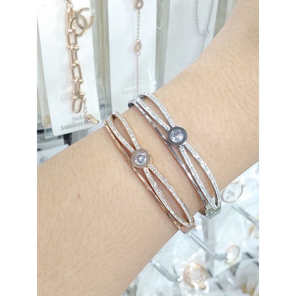 gelang bangle permata fashion wanita titanium anti karat anti luntur
