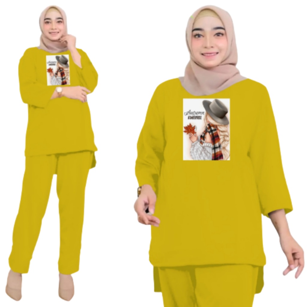 Setelan Kaos Wanita Dewasa Oversize Ld 130 cm Terbaru 2023 Viral Gambar DTF Bahan Kaos Babyterry Tangan 3/4 dan Celana Panjang One Set Wanita Dewasa Jumbo Kekinian Atasan Baju Wanita Dewasa Big Size Stelan Baju Wanita Santai Autumn Atmosphere