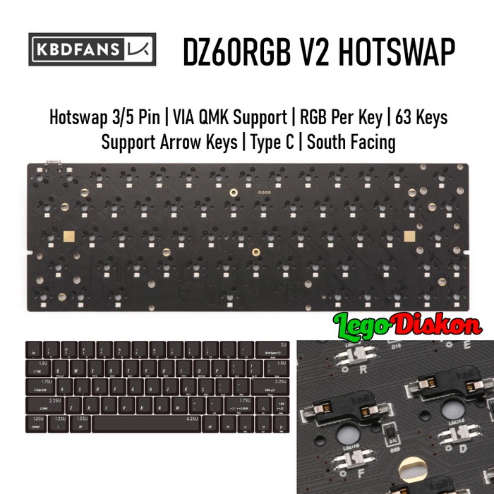 Terlaris Dz60Rgb V2 Hot Swap Pcb Kbdfans 60% South Facing Mechanical Keyboard