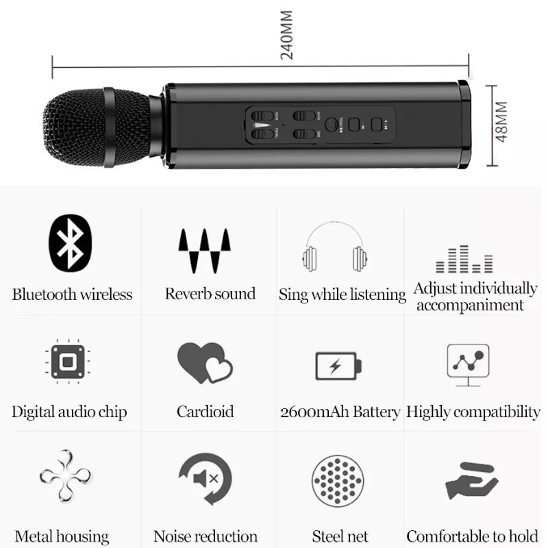 Mic Karaoke K6 Wireless Bluetooth Karaoke Player Smule Microphone Speaker KTV Efek USB Player