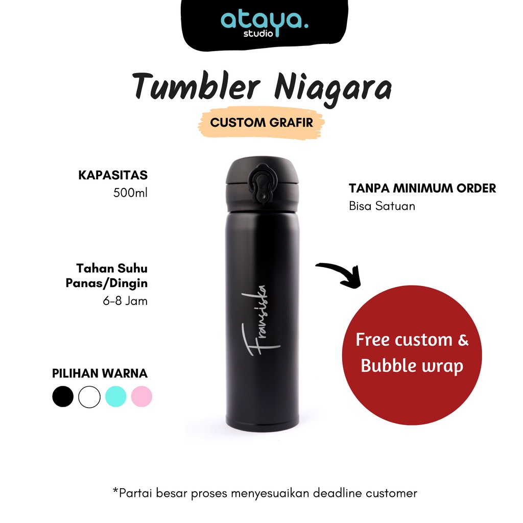 Tumbler Custom Nama/Logo Grafir Niagara Hadiah/Souvenir/Promosi Botol Minum Stainless Tumblr Thumble