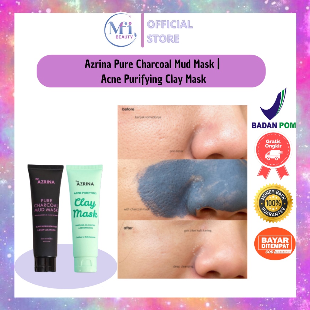 MFI - Azrina Pure Charcoal Mud Mask | Acne Purifying Clay Mask | 50ml