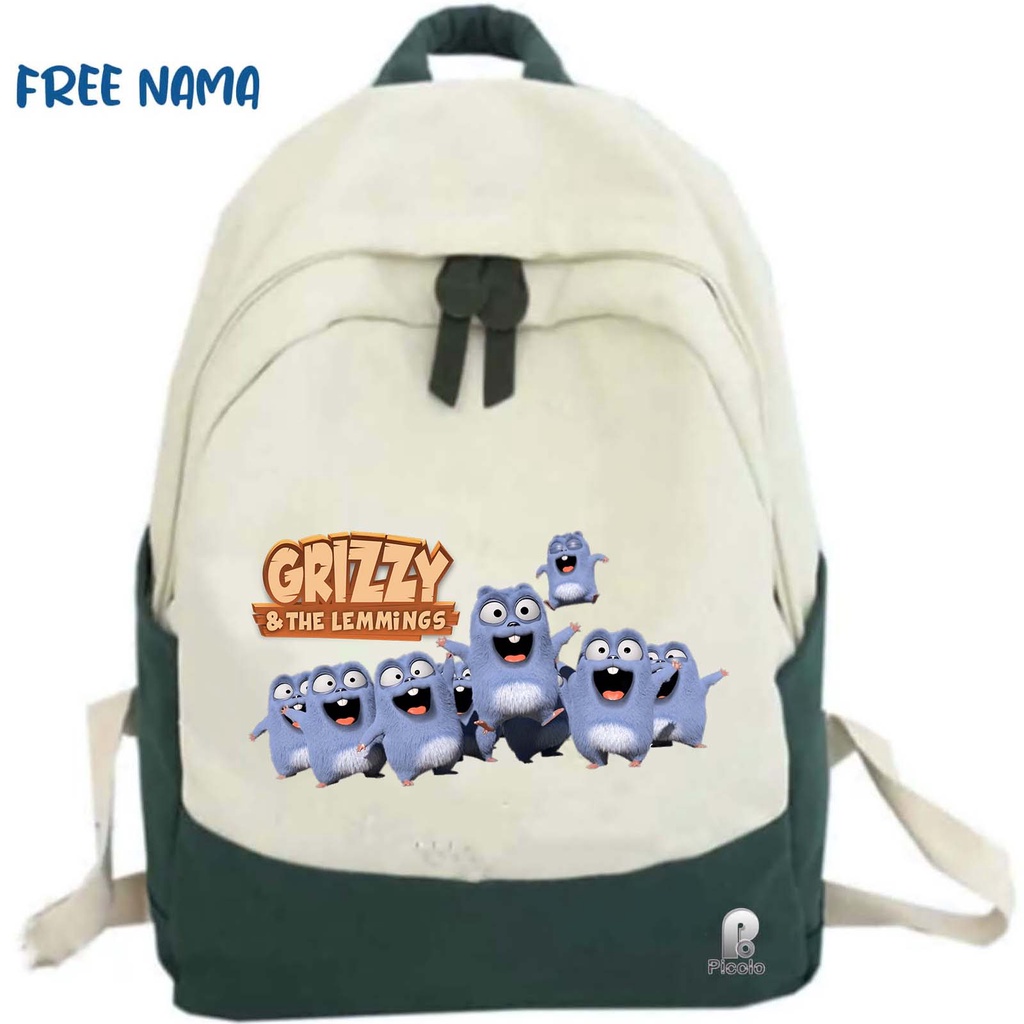 TAS RANSEL BACKPACK ANAK SEKOLAH MOTIF KARTUN GRIZZY AND THE LEMMINGS UNISEX (FREE NAMA)