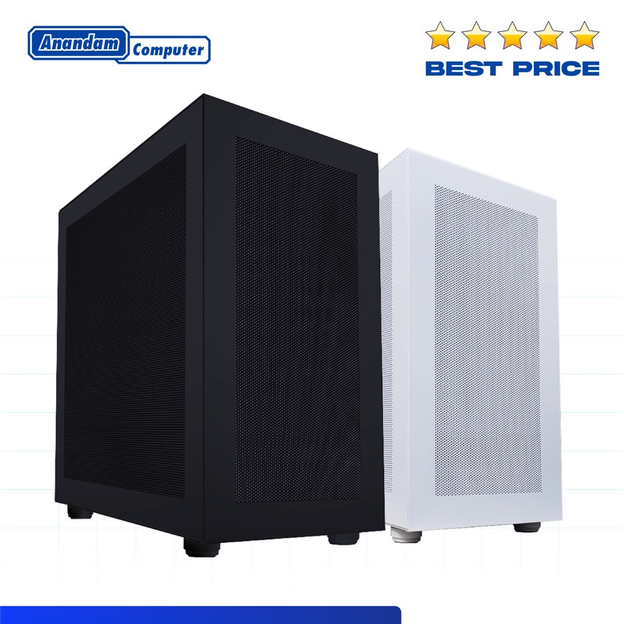 CUBE GAMING FINOS Black / White - mATX MESH PANEL Casing - Hitam