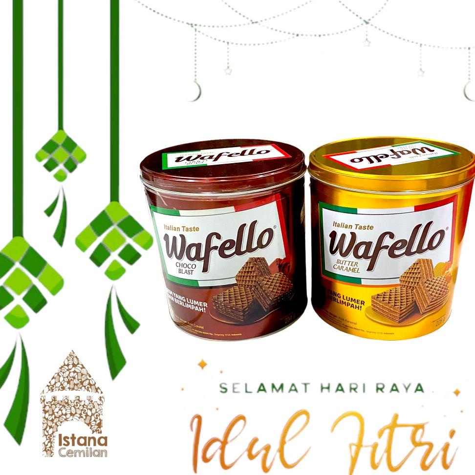 

Produk - Roma Wafello Choco Blast / Butter Caramel Hampers Parsel Kue Lebaran Kaleng 234 Gram Promo Best Seller!!