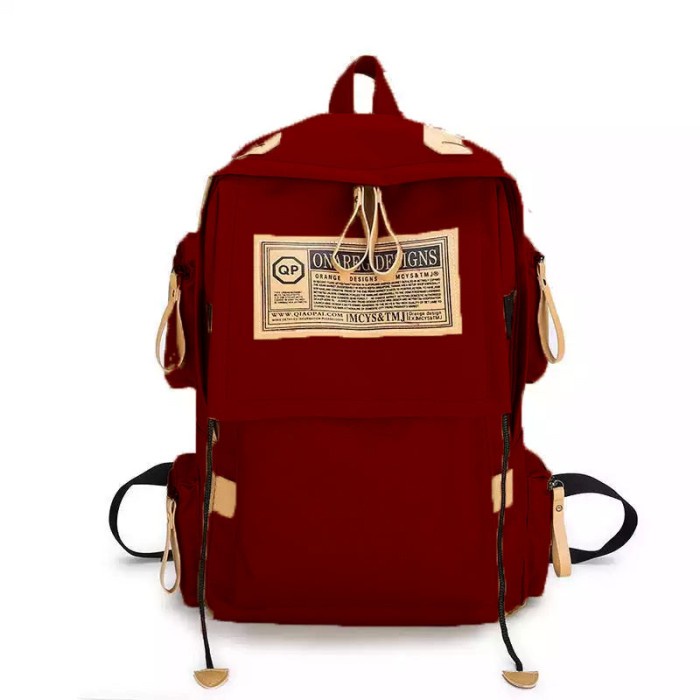 tas ransel  Tas Ransel Backpack Sekolah Kerja Laptop 14 Inch Distro Pria Wanita - Maroon(G8Q3) tas r