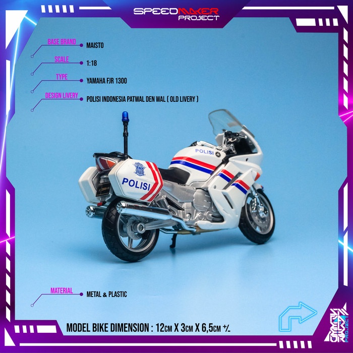 MAISTO CUSTOM YAMAHA FJR 1300 POLISI LALU LINTAS PATWAL DENWAL 1:18 TERBARU