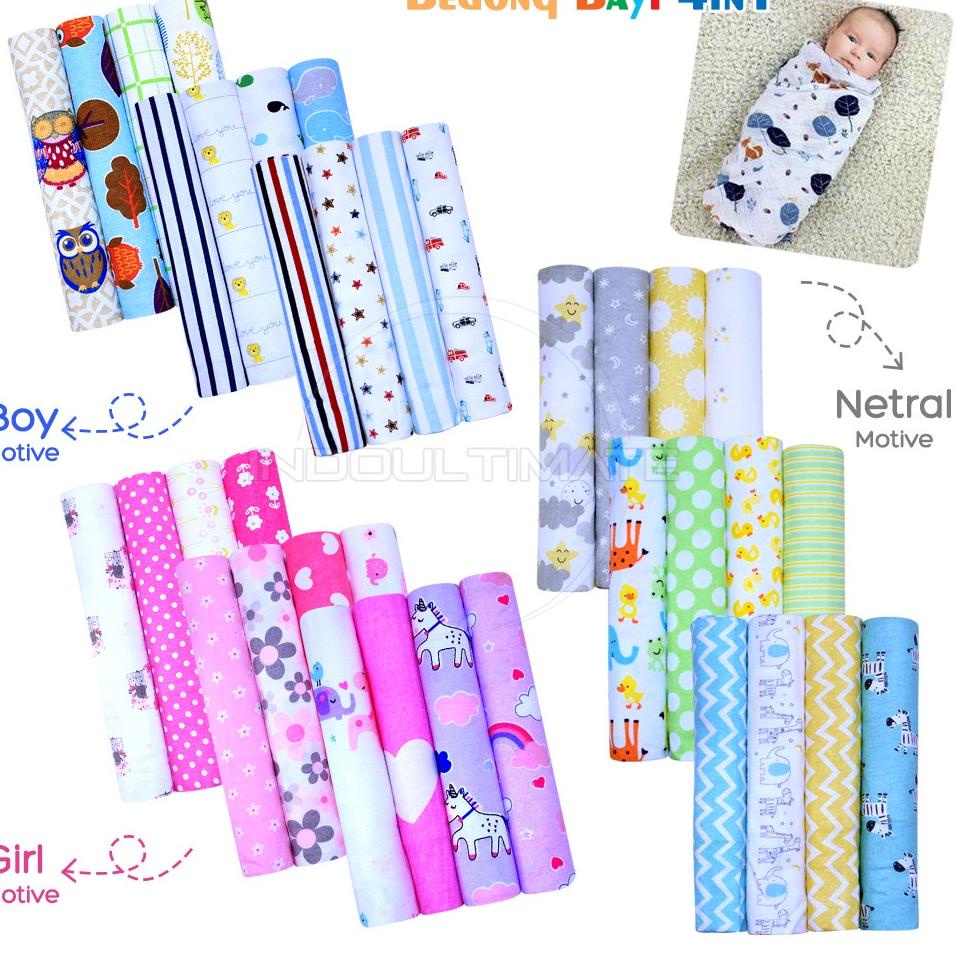MURAH BEDONG BAYI 4 PCS JUMBO 97 cm x 76 cm / Bedong Kain Motif HA BC-206 bedong flanel import