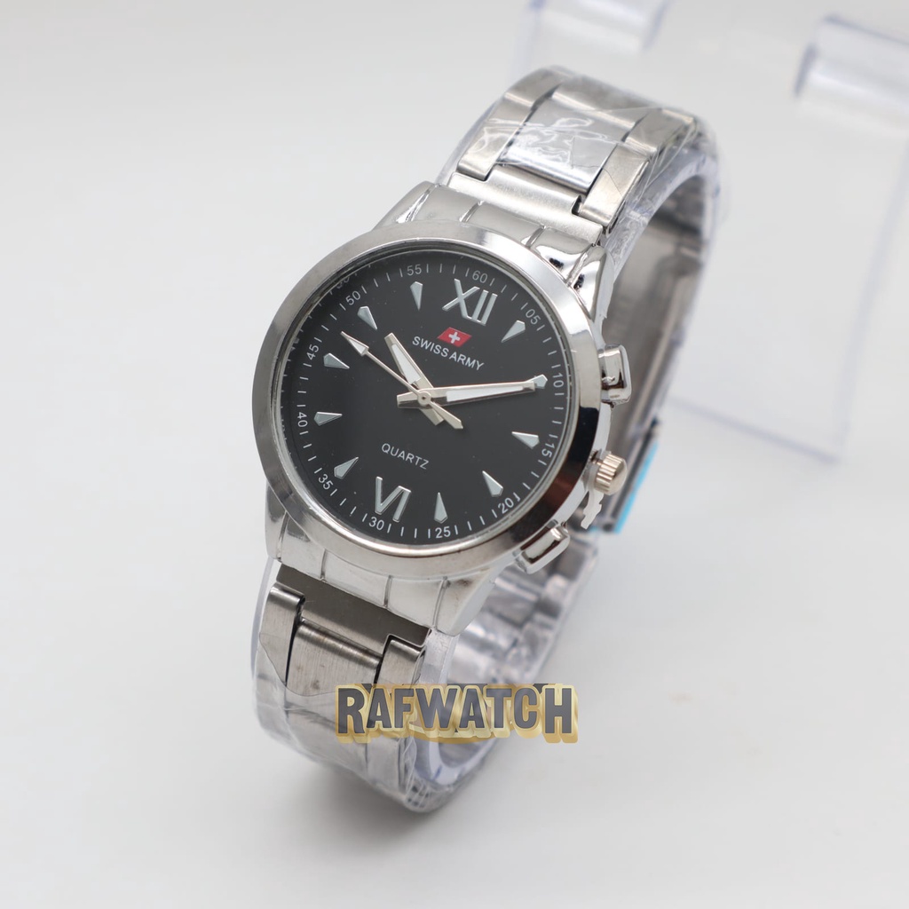 Jam Tangan Pasangan Pria Wanita Analog Casual Rantai Stainless Hitam Silver RPA1