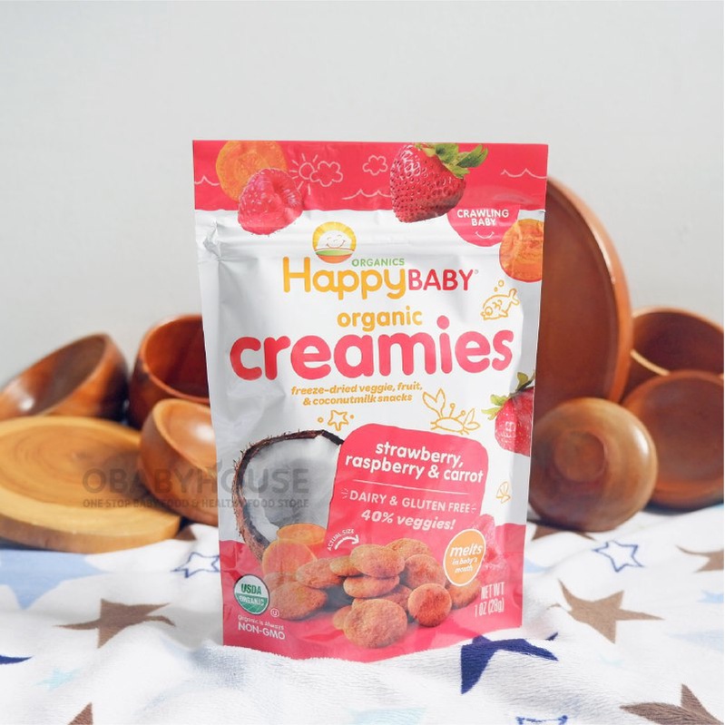 Happy Baby Organic Creamies Freeze Dried Fruit Yogurt Melts - Strawberry Rasberry Carrot 28 gr