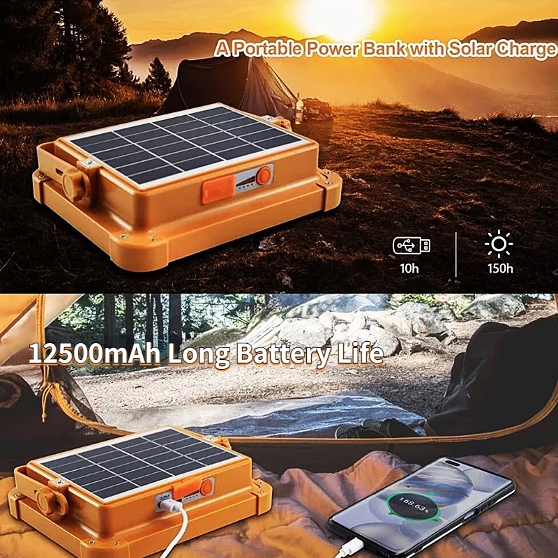 BENIH Outdoor USB Rechargeable Emergency Lampu Solar Light 12500mAH 300W LED Solar Camping Light with Magnet Waterproof Portable Tent Light 4 Modes