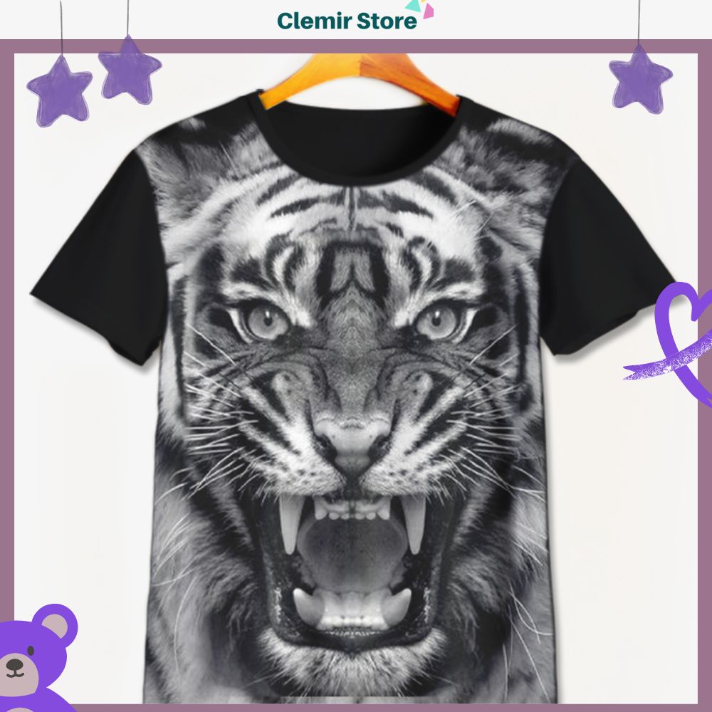Kaos 3D Anak Gambar Harimau Tiger - Baju 3D Hewan Maung Macan V13 Untuk Usia 1-12 Tahun Unisex